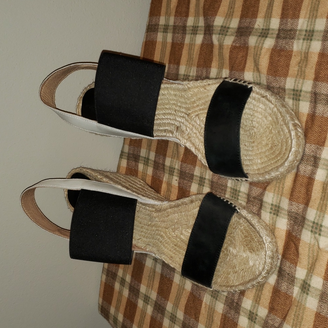 Black  White Wedge Espadrille 416